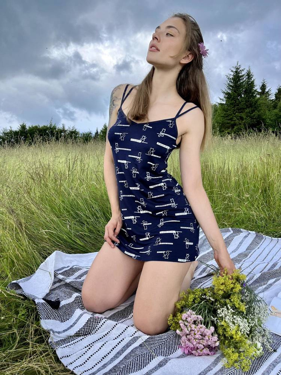 659 Cat Love Forex nočná košeľa bez ramienok - tmavomodrá