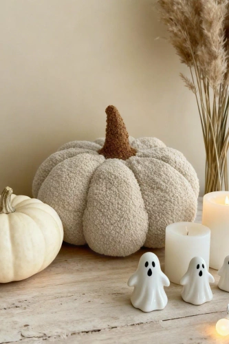 Dekoračný vankúš z tekvicového bukletu Spod Igły i Nitki - béžová, jesenná a halloweenska dekorácia