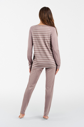 Oda Dámske pyžamo s dlhým rukávom, dlhé nohavice Talianska móda - potlač cappuccino/cappuccino