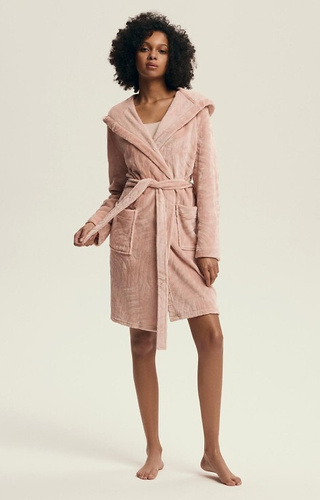 43602 Devyn Dámsky župan s kapucňou Henderson dusty rose - krátky, teplý, velúr