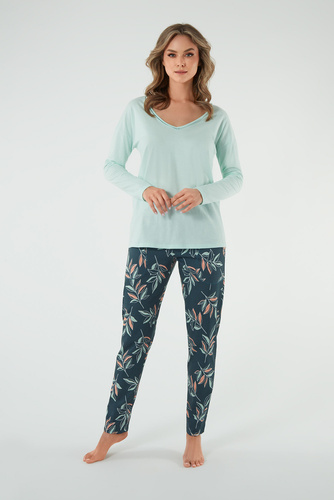 Julietta Dámske pyžamo s dlhým rukávom a dlhými nohavicami Italian Fashion - pistáciová/potlač