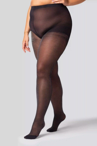 Shine Dámske pančuchy Queen Veľkosť 30 den - čierne so striebornými trblietkami, lesklé