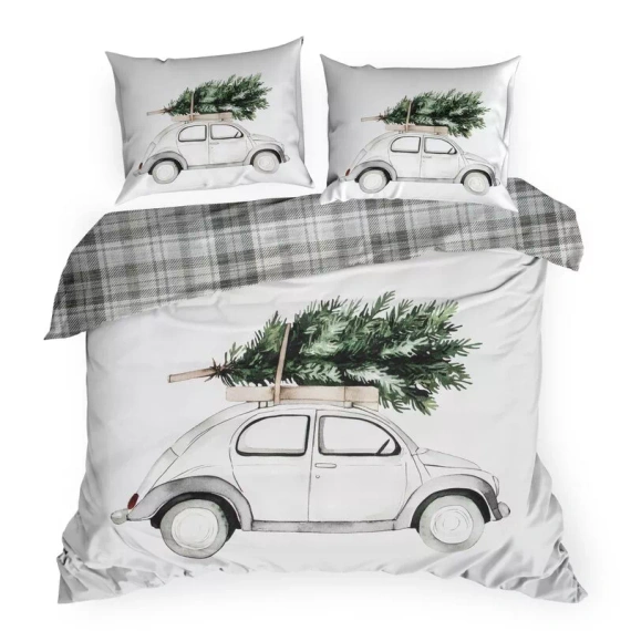 Vianočné posteľné prádlo Vintage Eurofirany auto stromček 100 % bavlna 105 g/m²