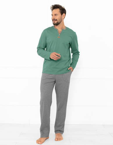 Julius Italian Fashion pánske pyžamo šalvia - bavlna, košeľa na gombíky