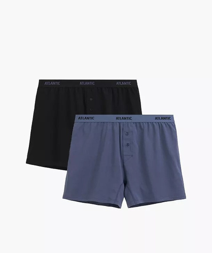 Pánske boxerky Atlantic 2MBX-0255 A2 2-pak čierna-denim – voľné, 100 % bavlna