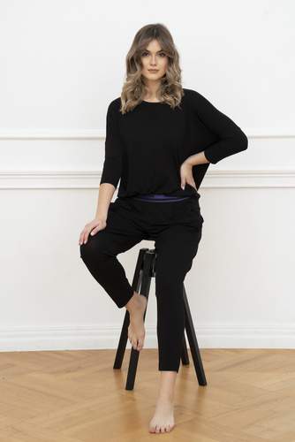 Štýl Dámsky set s 3/4 rukávmi, dĺžka.talianske módne nohavice čierne