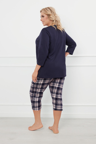Dona Dámske pyžamo 3/4 rukávy, 3/4 nohavice Talianska móda - tmavomodrá/potlač