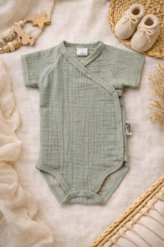 Mušelínové body Just Muslin 03235KMI Makoma mint- krátky rukáv, obálka, 100% bavlna