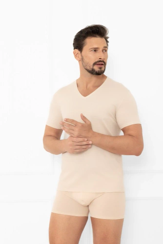 Apollo pánske tričko s kapucňou pri krku Italian Fashion - béžová