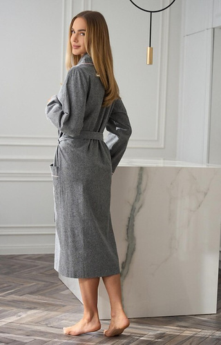 2530 Coco Dámsky župan L&L sivý - dlhý, bavlnený, s ružovým lemovaním