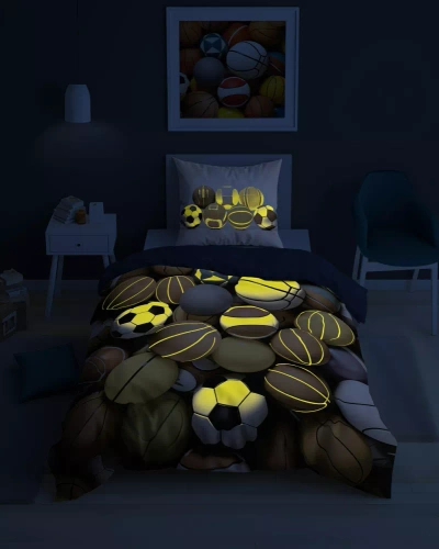 5552 A Fluo 95 Svietiace v tme športové lopty mix posteľnej bielizne | 100% bavlna | Pre deti Detexpol