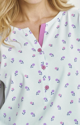 3446 Yolanda Taro dámske pyžamo modré - viskózové tričko 7/8, bavlnené nohavice