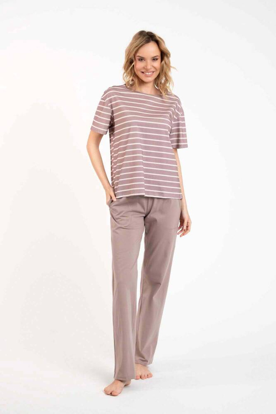 Betty Dámske pyžamo s krátkym rukávom a dlhými nohavicami Italian Fashion - cappuccino/print cappuccino