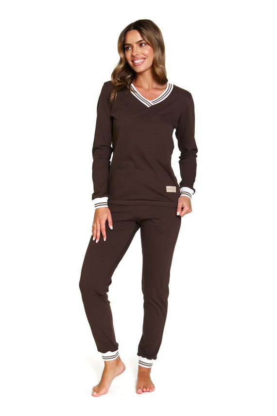 Doctor Nap 4504 - Dámske bavlnené pyžamo s rebrovaním - každodenný štýl a pohodlie - hnedé