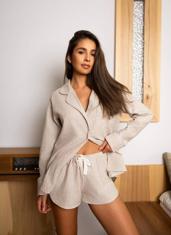 Dámske flanelové pyžamo Allison Sensis - béžové