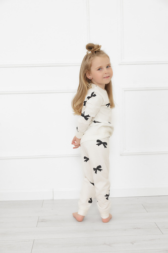 Dievčenské pyžamo Figaro - ecru, bavlna, dlhé rukávy a nohavice Talianska móda