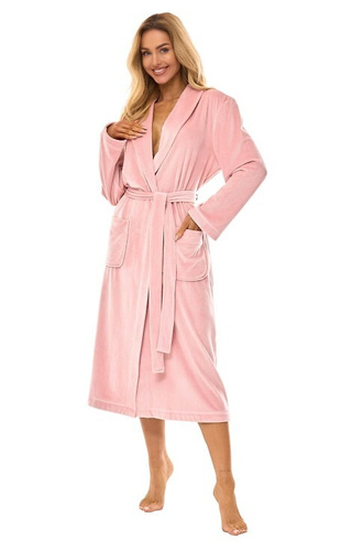 2510 Aura L&L dámsky župan dlhý púdrovo ružový - mäkký, hrejivý