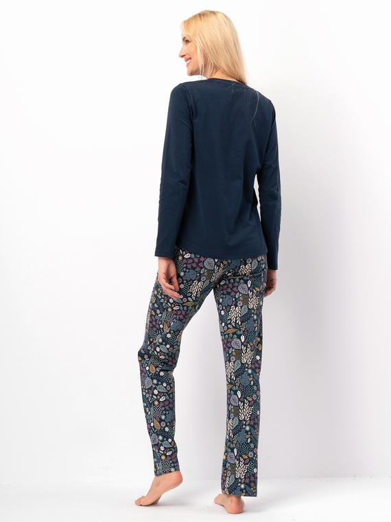Dámske pyžamo Key LNS 570 marine dark - bavlna, dlhý rukáv, elegantné