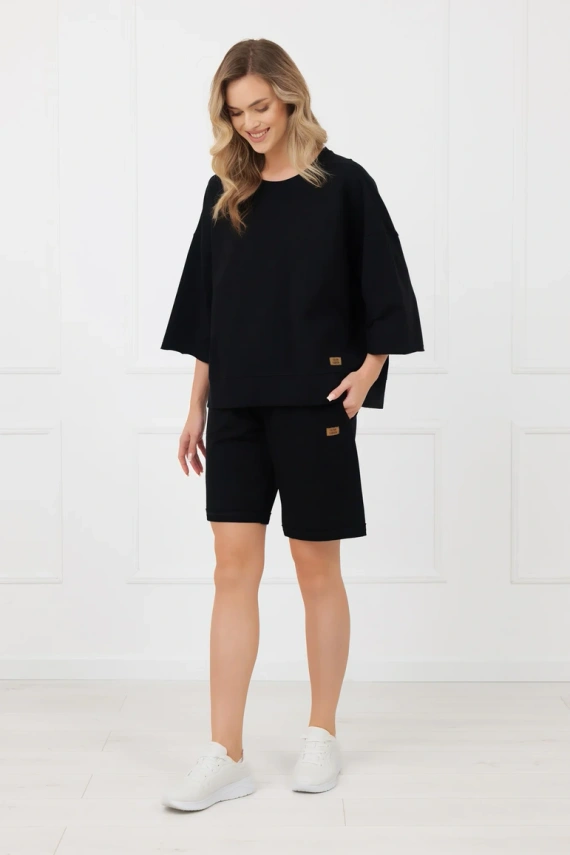 Dámske bavlnené šortky Kaori Italian Fashion s vreckami čierne