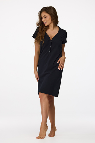 nie. 17 Tehotenská nočná košeľa Senizo čierna- 100% bavlna, krátky rukáv, na kojenie