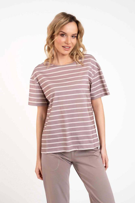 Betty Dámske pyžamo s krátkym rukávom a dlhými nohavicami Italian Fashion - cappuccino/print cappuccino