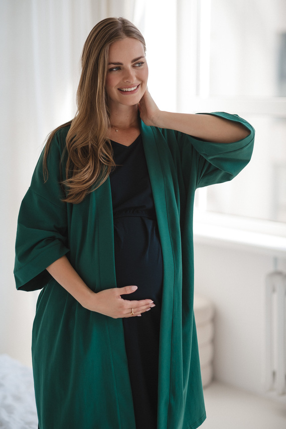 Milk&Love tehotenský župan fľaša zelená - bavlna s elastanom, pohodlný, rukáv 7/8