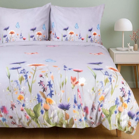 31512/2 Flannelove Darymex sivá farebná kvetinová posteľná súprava, 100% bavlna, hrejivá a mäkká