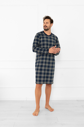 Pánska nočná košeľa Andreas - bavlna, dlhý rukáv, kockovaná Talianska móda