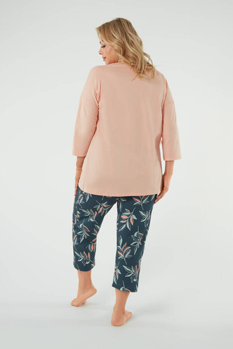 Julietta Dámske pyžamo 3/4 rukávy, 7/8 nohavice Talianska móda - lososová/potlač