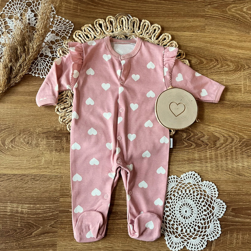 Mamatti detský župan PA13040 HEARTS - bavlnený, s nožičkami, s patentkami, ružový