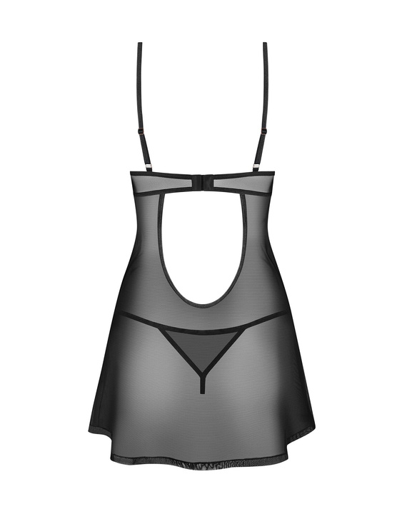 Euridia Chemise Obsessive black - elegantná nočná košieľka s kosticami a tangami Chemise Dámska košieľka Obsessive - čierna