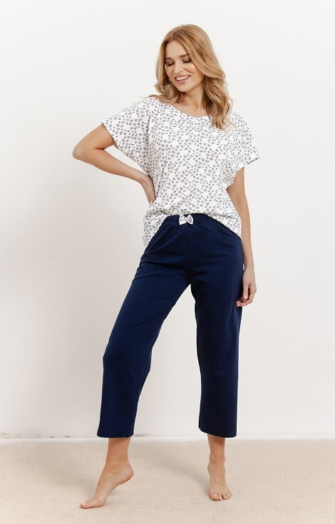 3418 Demi Dámske pyžamo Taro- bavlna, krátky rukáv, 3/4 nohavice