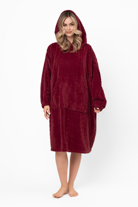Reno Kocobluza Italian Fashion burgundy - oversize, mäkký bipolárny, unisex, s kapucňou