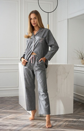 2531 Coco L&L dámske pyžamo - bavlna, melanž, s golierom