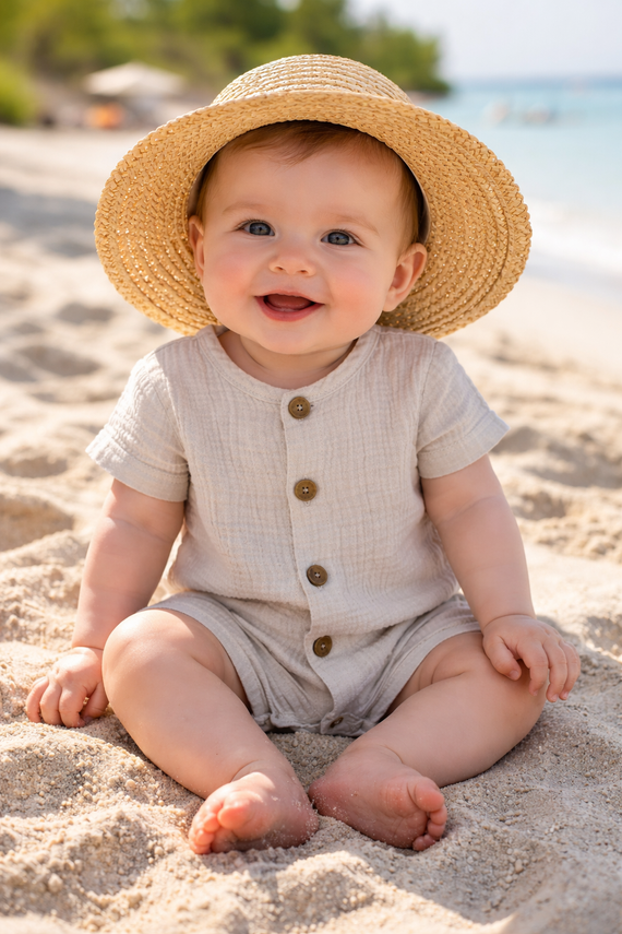 Baby Rampers Just Muslin 02235RBE Makoma béžová - mušelín 100% bavlna, krátky rukáv