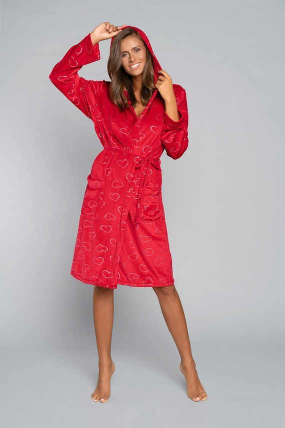 Elixir Dámsky župan s vreckami Italian Fashion - červená/potlač