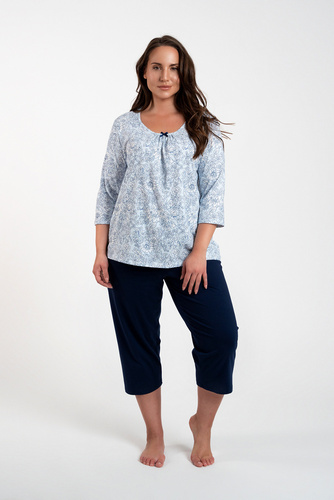 Antonia Dámske pyžamo 3/4 rukávy, 3/4 nohavice Talianska móda - modro-zelená potlač