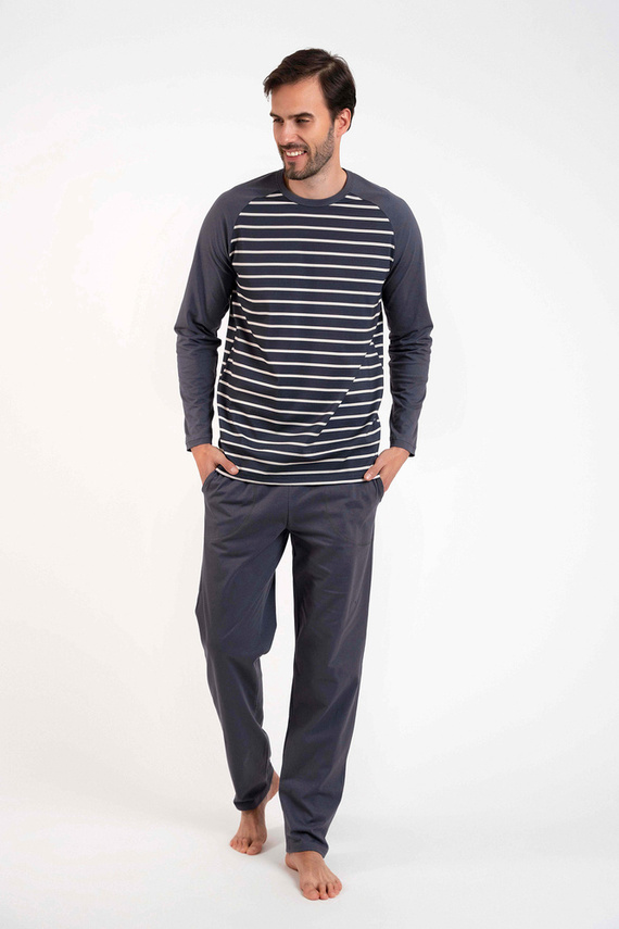 Lars Pánske pyžamo s dlhým rukávom, dlhé nohavice Talianska móda - grafitová/grafitová potlač