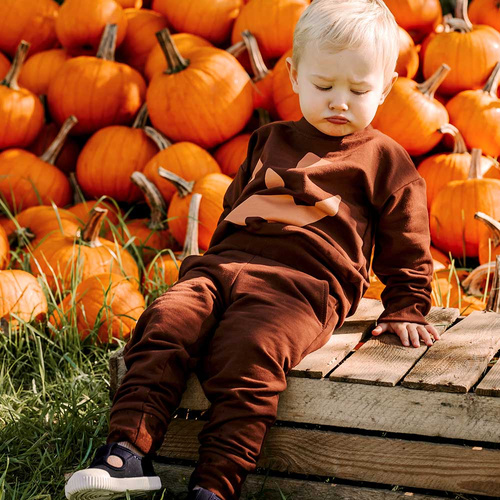 Eevi Halloween detská tepláková súprava hnedá - teplá súprava, mikina a nohavice