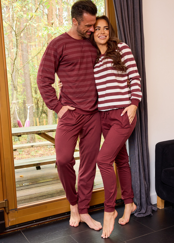 635/468 Cornette Molly 3 dámske pyžamo | Bavlna, ecru-hnedé pruhy, nohavice s vreckami