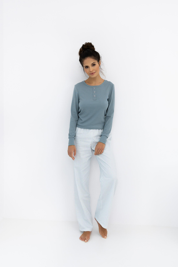 Janelle Sensis - Dámske pyžamo s dlhými rukávmi a károvanými nohavicami