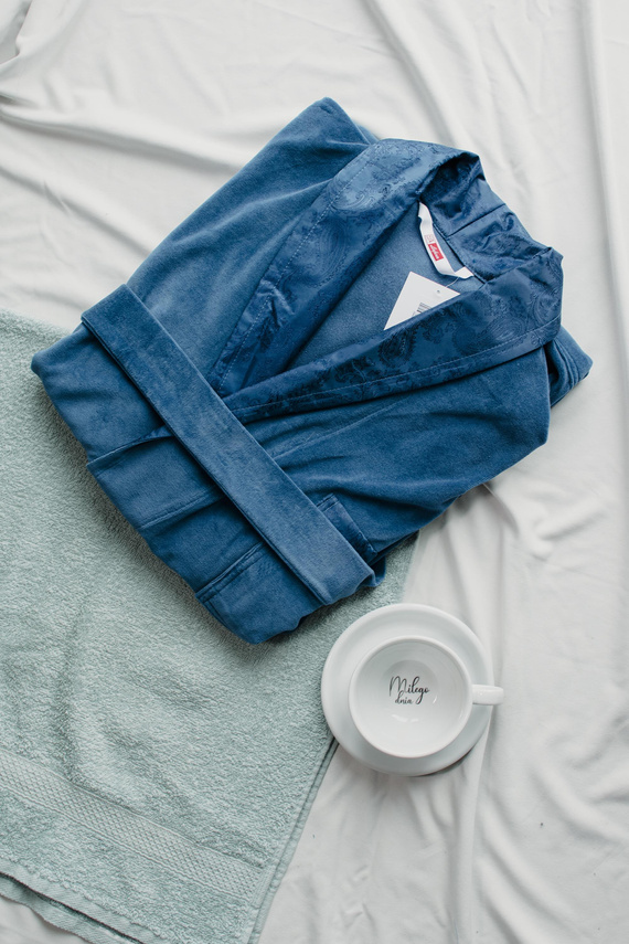 866 Noble Pánsky velúrový župan De Lafense - krátky, elegantný, bavlna - denim