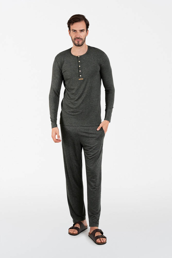 Amigo Pánske pyžamo s dlhým rukávom, dlhé nohavice Talianska móda - tmavý melír