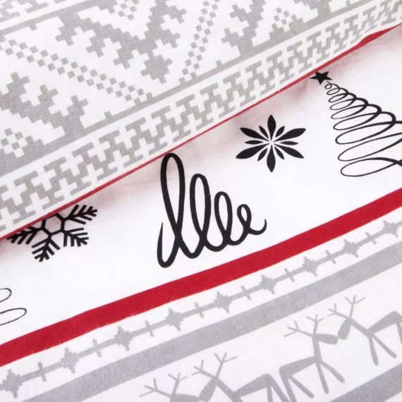 31514/1 Vianočné flanelové posteľné prádlo Flanelove Darymex sivá červená - sada 100% bavlna, teplá a mäkká