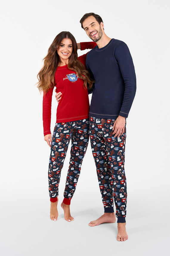 Makala Dámske pyžamo s dlhým rukávom a dlhé nohavice Italian Fashion - červená/potlač