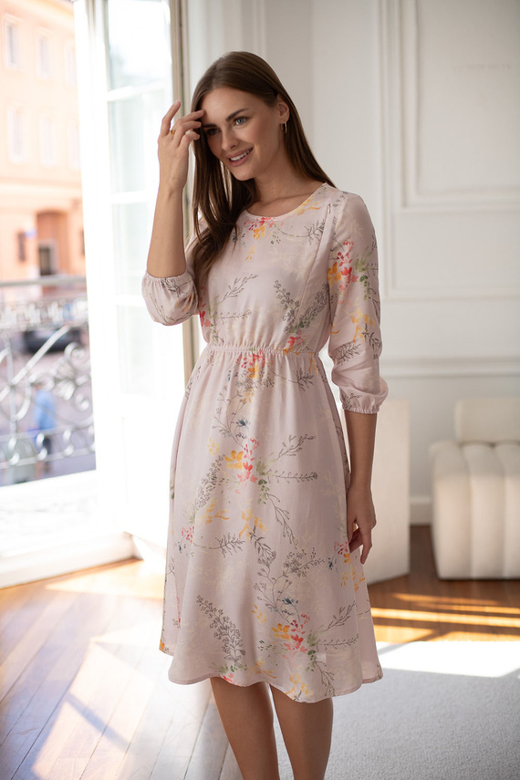 Tehotenské šaty na dojčenie Milk&Love Lovely Dress Midi s 3/4 rukávom farebné vetvičky