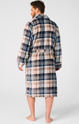 MGL 443 Pánsky župan Key beige - kockovaný, mäkký, šálový golier