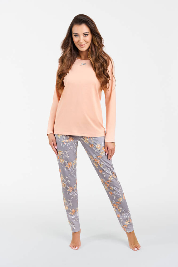 Kasali Dámske pyžamo a nohavice s dlhým rukávom Italian Fashion - lososová/potlač