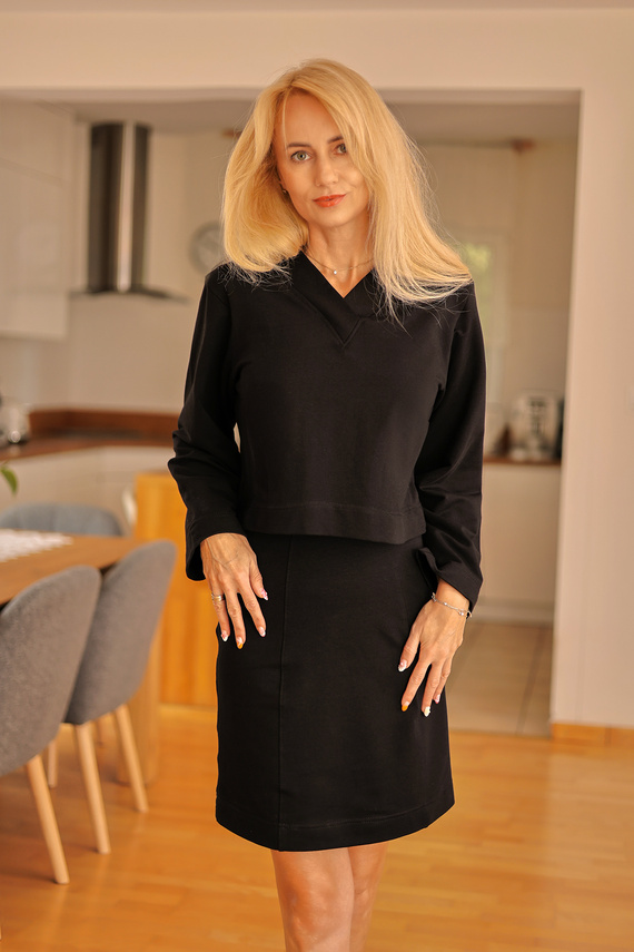 Dallas - dámsky komplet: šaty + blúzka, 95% bavlna 5% elastan | Poľská značka Mirale - čierna