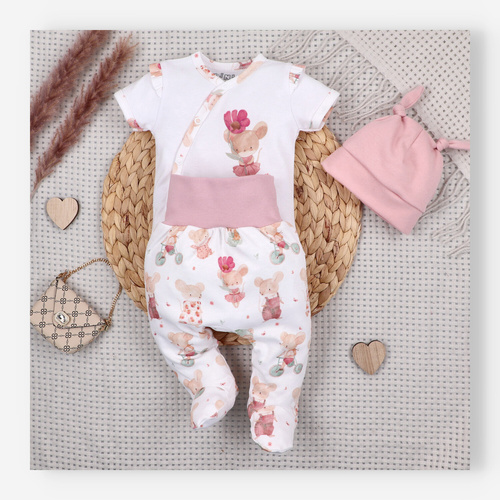 Detské body Nini Little Mouse organická bavlna zavinovacie krátky rukáv